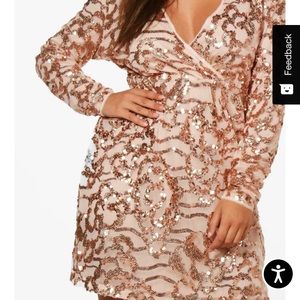 Boohoo plus long sleeve sequin wrap dress